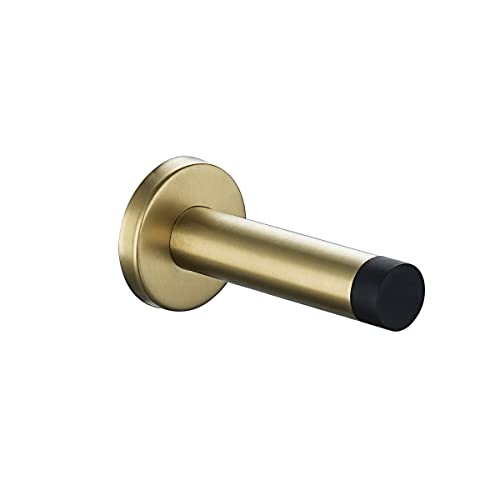 JQK Door Stopper Gold, 304 Stainless Steel Thicken 1mm Sound Dampening Door Stop Bumper Wall Protetor 1 Pack, Brushed Gold, DSB5-BG - color: Gold & Black Tip, size: 1 Pack