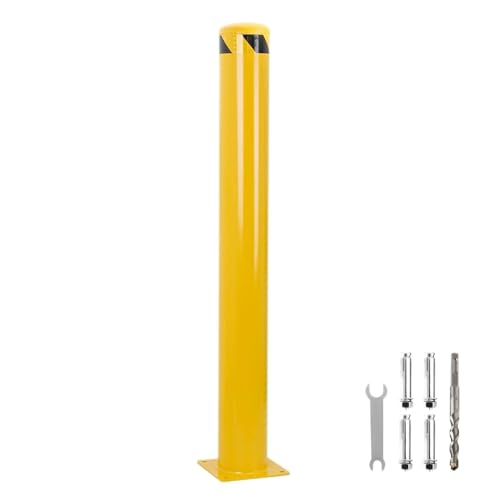 Safety Bollard, 48 Inch Height Yellow Steel Bollard Post, 4.5 Inch Diameter Pipe Safety Post, Durable Steel Safety Bollard Fits for Traffic Sensitive Area - size: 48x4.5