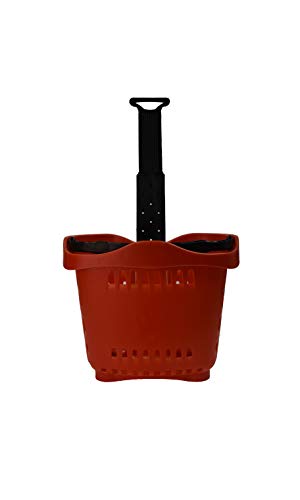SSWBasics Rolling Red Shopping Baskets - Set of 10 - Set of 10 Durable Red Shopping Baskets with Wheels - Convenient Grocery Basket, Retail Rolling Basket Cart with Handles - Sturdy and Reliable for