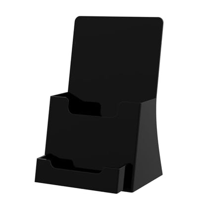 Marketing Holders 10 Pack Trifold Brochure Holder Countertop for 4.25" Rack Cards with Attached 3.5" x 2" Business Cards Black Acrylic Space Saving Multi Slot Display Stand - color: Black