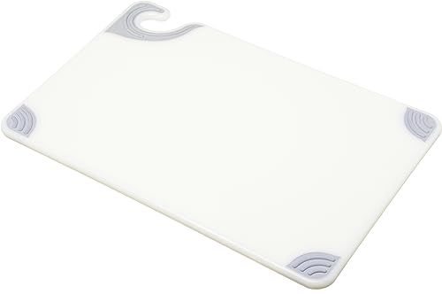 San Jamar Saf-T-Grip Plastic Cutting Board with Safety Hook, 12" x 18" x 0.5", White - color: White
