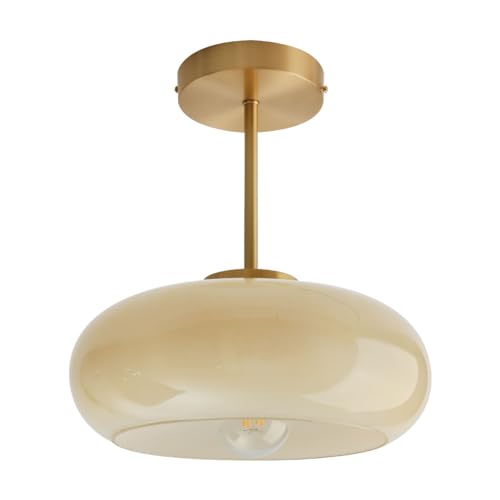 mid Century Ceiling Light Milk Glass Ceiling Light fixtures Glassshade Gold Modern Semi Flush Mount Ceiling Light, Globe Glass Ceiling Lamp Hallway Dining Room Kitchen - color: Milk Yellow