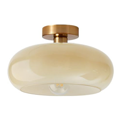 Brass Flush Mount Ceiling Light Mid Century Modern Ceiling Light fixtures Brushed Gold Milk Yellow Glass Semi Flush Mount Ceiling Light Farmhouse Hallway Dining Room Ceiling Lamp - color: Flush-Milk Yellow