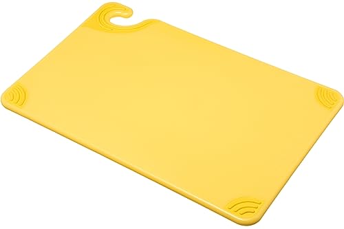 San Jamar Saf-T-Grip Plastic Cutting Board with Safety Hook, 12" x 18" x 0.5", Yellow - color: Yellow