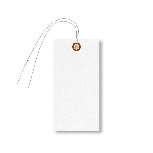 SmartSign White Shipping Tags with Wire, Size #6, Pack of 1000 | 5 1/4" x 2 5/8" - color: White - Metal Wires, size: 5 1/4" x 2 5/8" - White