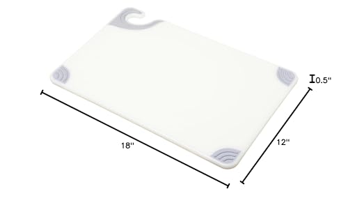San Jamar Saf-T-Grip Plastic Cutting Board with Safety Hook, 12" x 18" x 0.5", White - color: White