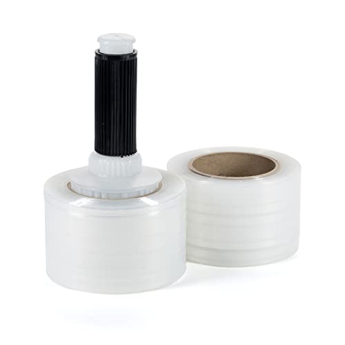 IDL Packaging 3" x 700' Stretch Wrap Mini Rolls, 120 Ga (2-Pack) - USA-Made - size: 3" Rolls + Handle, style: 700' Length, 120 Gauge