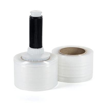 IDL Packaging 3" x 700' Stretch Wrap Mini Rolls, 120 Ga (2-Pack) - USA-Made - size: 3" Rolls + Handle, style: 700' Length, 120 Gauge