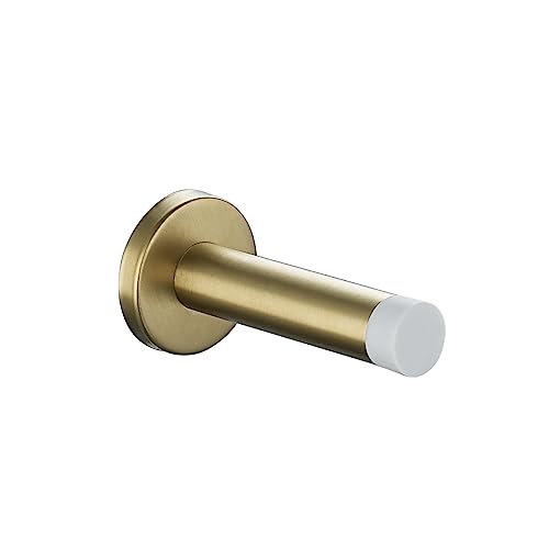 JQK Door Stopper Gold, 304 Stainless Steel Thicken 1mm Sound Dampening Door Stop Bumper Wall Protetor 1 Pack, Brushed Gold Black Tip, DSB5-WG - color: Gold & White Tip, size: 1 Pack