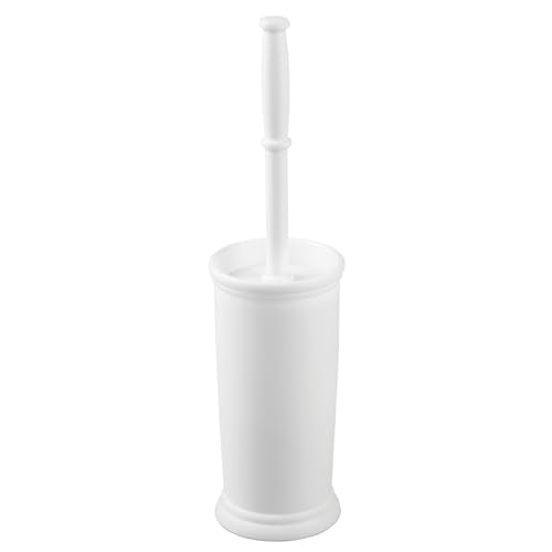 mDesign Toilet Bowl Brush and Holder - Covered Bathroom Brush - Standing Scrubber in Modern Holder - Compact, Space Saving, Deep Cleaning - White - color: White, size: Pack of 1