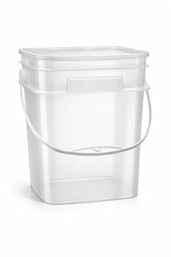 House Naturals 4 Gallon Square Food Grade Bucket Pail with Plastic Handles and Lid (Pack of 3) (Clear - Black lids) - color: Clear - Black Lids