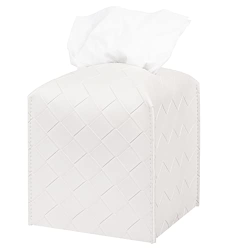 Tissue Box Cover PU Leather Tissue Holder Square Organizer Dispenser for Bathroom, Bedroom, Vanity Countertop, Office, Car, Griege
