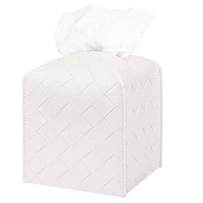 Tissue Box Cover PU Leather Tissue Holder Square Organizer Dispenser for Bathroom, Bedroom, Vanity Countertop, Office, Car, Griege
