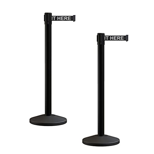 Crowd Control Warehouse RBB-100 Retractable Belt Stanchion Barriers, 2 Pack - color: Black with "PLEASE WAIT HERE" White Letters, size: 7.5 Foot