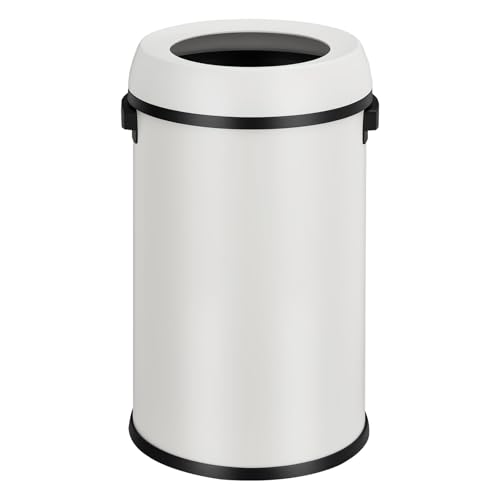 65L/17Gal Commercial Trash Can, Fingerprint-Proof Stainless Steel Swing Top Garbage Can, Heavy Duty Large Capacity Round Trash Bin with Swing Lid, Waste Bin for Restaurant, Home, Office(White) - color: White