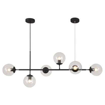 KCO 6-Light Black Linear Sputnik Chandelier Clear Glass Globe Pendant Light - color: Black+Clear