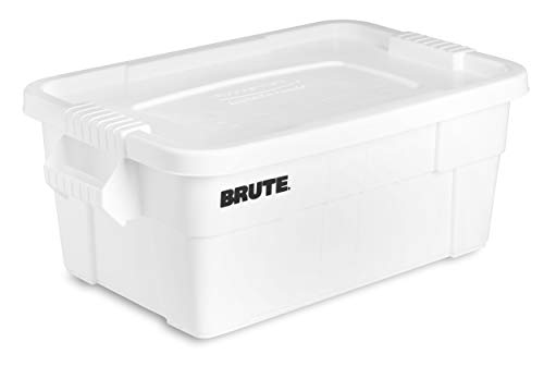 Rubbermaid Commercial Products BRUTE Tote Storage Container with Lid-included, 14-Gallon, White, Reusable Boxes for Moving/Storing in Garage/Basement/Attic/Jobsite/Truck/Camping - color: White