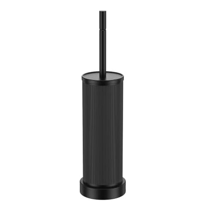 Metal Vertical Grain Toilet Bowl Brush and Holder Set Scrubber Black - color: Black