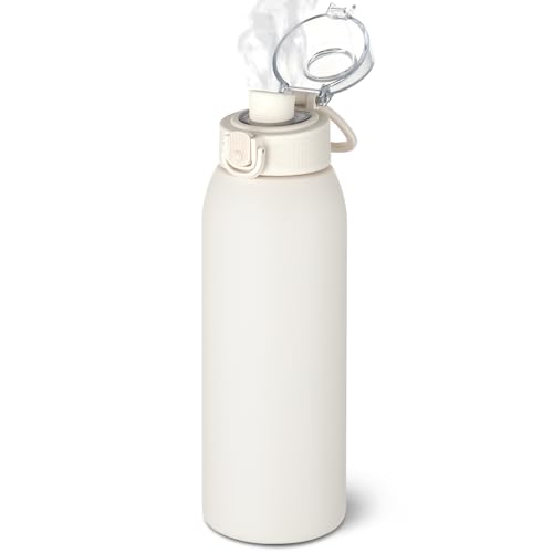 Insulated Water Bottle 24 oz with Dustproof Lid, Carry Handle & Tea Infuser, BPA-Free & Leakproof, Stainless Steel Water Bottles Ideal for Fitness, Hiking, Office & Outdoor Use (Beige) - color: Beige, size: 24 Ounces