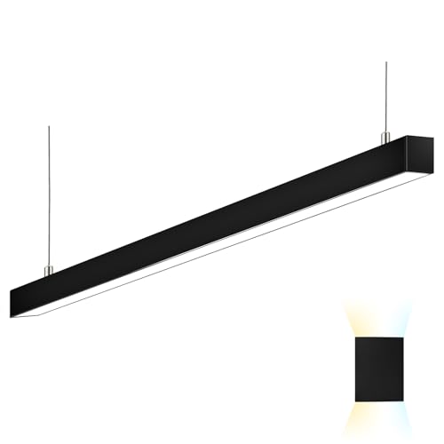LED Linear Light 8FT, 60W/80W/100W, 3000K-6500K Selectable Hanging Office Shop Light, Up to 11500LM, Architectural Linear Lighting Fixture, Dimmable Suspended Lighting, Black - 1PK - color: Black, size: 8FT-1PK
