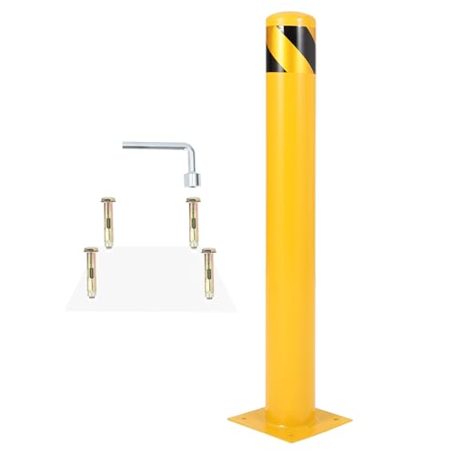 Safety Bollard, 42 in Height Bollard Post, 4.5 in Diameter, Yellow Steel Safety Bollard with 8 Anchor Bolts, Perfect for Traffic Control, Driveway Barrier, Parking Pole, 2 Packs - size: 42 inch