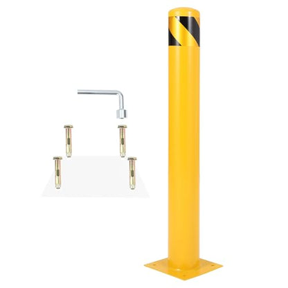 Safety Bollard, 42 in Height Bollard Post, 4.5 in Diameter, Yellow Steel Safety Bollard with 8 Anchor Bolts, Perfect for Traffic Control, Driveway Barrier, Parking Pole, 2 Packs - size: 42 inch