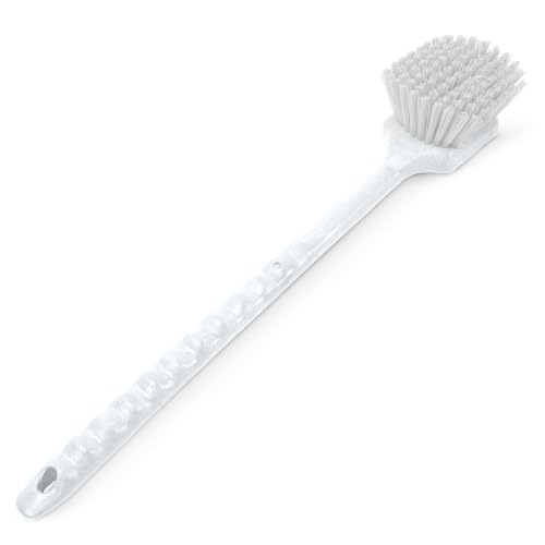 SPARTA 20" Floater Scrub Brush with Long Handle, Oil-Resistant Polyester Bristles, Multiple Trim Angles, Foam-Injected Polymer Block, Commercial Cleaning Tool, White, Pack of 6