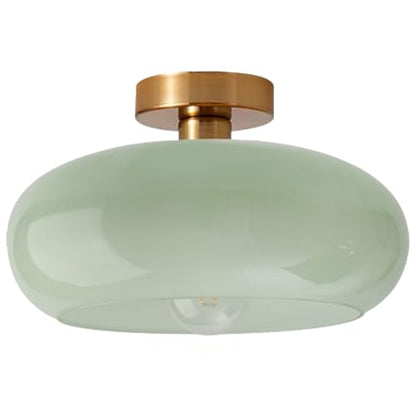 Mid Century Ceiling Light Fixture - Milk Glass Shade, Gold Modern Flush Mount Lamp for Hallway, Dining Room, Kitchen - color: Flush-Milk Green
