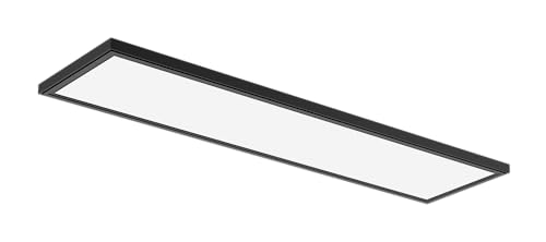 Juno Low Profile Flush Mount Flat Panel Ceiling Light, 3-in-1 Switchable LED Panel Light with Direct Mount Bracket, 1-Foot by 4-Foot, Interchangable Black and White Trim