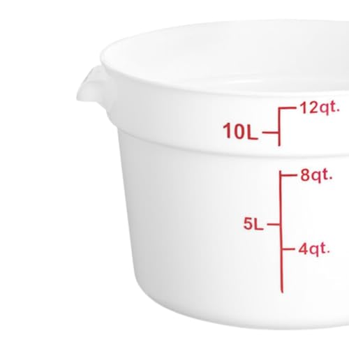 TrueCraftware- 12 Quart White Round Food Storage Container Polypropylene- Commercial Reusable Food Container Canister with Measurement Markings for Meal Prep Pantry Kitchen - size: 12 Quart