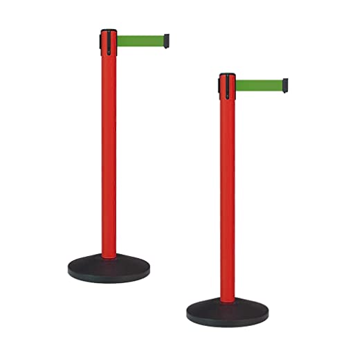Montour Line MS630 Set of 2 Retractable Belt Barrier Stanchion, Sloped Base, Red Post (7.5 ft Green Belt) - color: Green, size: 7.5 ft