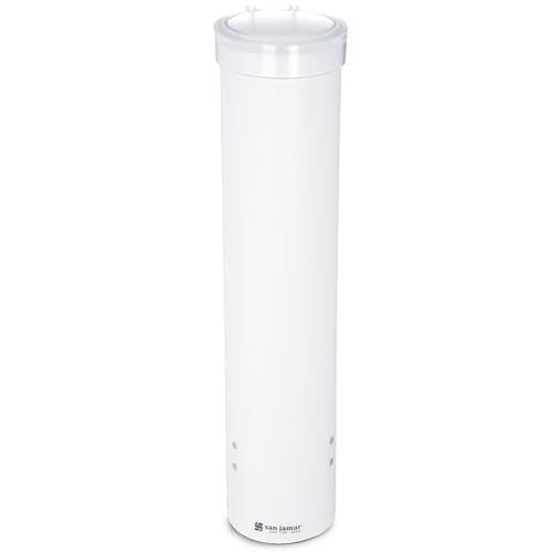 San Jamar 16-Inch Pull-Type Cup Dispenser for 4-10 oz Flat/Cone Cups, White - color: White