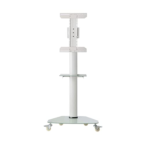 Tripp Lite Mobile Rolling TV Stand Cart with Mount for 37” – 70” Televisions, Elegant Frosted Glass Base and Shelf, Adjustable 65” – 84” Height, Durable White Steel, 5-Year Warranty (DMCS3770SG75W) - size: 37” –70”, style: White Glass Base