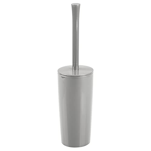 mDesign Slim Plastic Toilet Bowl Brush and Holder Set, Modern Compact Storage Organizer Cleaner Scrubber for Toilet - Heavy Duty Cleaning Plunger for Bathroom, Aura Collection - Gray