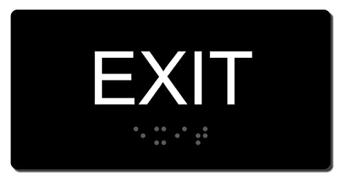 ADA Compliant Plastic Exit Sign - 3x6 Tactile Braille Office Wall Sign - color: Black/White