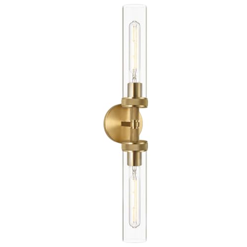 2-Light Hardwired Bathroom Vanity Light,Knurled Texture Linear Gold Wall Sconces,Clear Glass Tube Vanity Lighting Fixtures,Modern Wall Mounted Light,Indoor Wall Lights for Living Room,Bedroom,Hallway - color: Clear Glass-Gold, size: 1 Pack