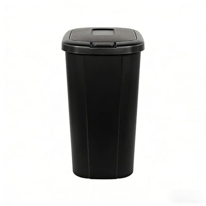 13.3 Gallon Trash Can, Touch Top Push Button Lid, Black Durable Plastic