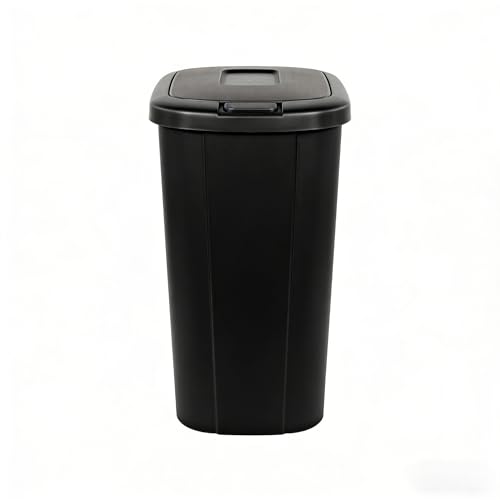 13.3 Gallon Trash Can, Touch Top Push Button Lid, Black Durable Plastic