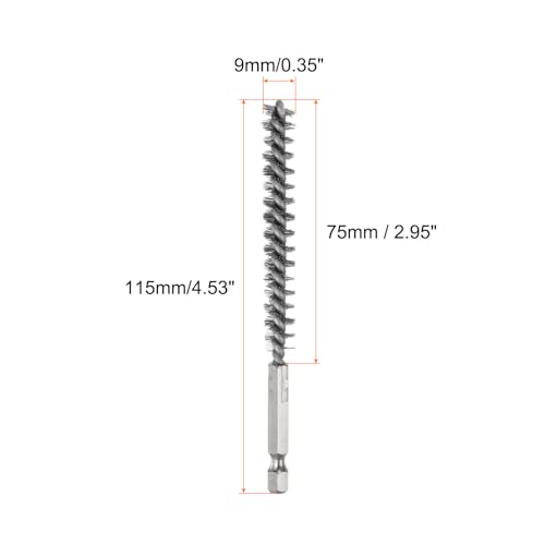 HARFINGTON 6Pcs 304 Stainless Steel Bore Brush 9mm Dia 4.5" Long Cleaning Twisted Wire Brush with Handle 1/4" Hex Shank for Tubes Ports Bearings, Silver - size: 9mm