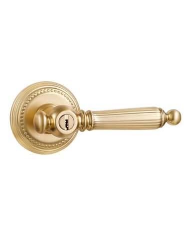1 Pack Gold Door Lever with Lock and Key Entry Satin Brass Door Handle Door Lever Brushed Gold Bedroom and Bathroom Zinc Alloy - color: Satin Brass