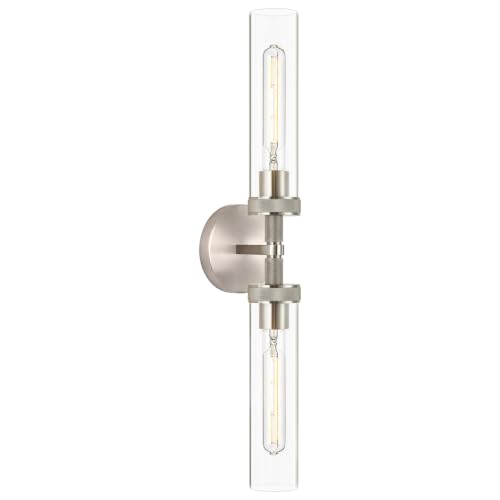 Vanity Lights for Bathroom,Knurled Texture 2-Light Brushed Nickel Wall Sconce,Clear Glass Vanity Mirror Lights,Modern Hardwired Chrome Bathroom Light Fixtures,Large Wall Lamps for Living Room,Bedroom - color: Clear Glass-Nickel, size: 1 Pack