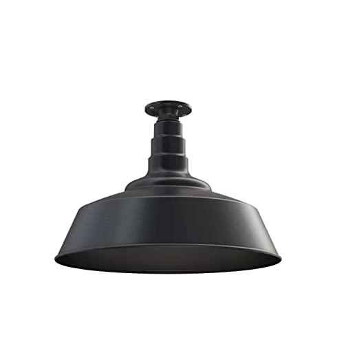 Industrial Pendant Light 20 Inch Extra Large Steel Warehouse | Matte Black - color: Matte Black With Matte Black Interior, size: Flush Mount