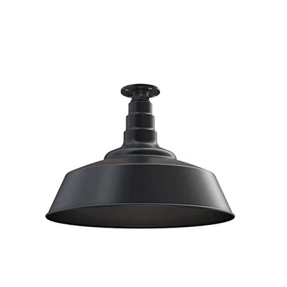 Industrial Pendant Light 20 Inch Extra Large Steel Warehouse | Matte Black - color: Matte Black With Matte Black Interior, size: Flush Mount