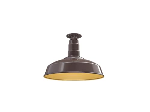 Flush Mount Barn Light Pendant 16" Dome | Garage | Dark Bronze/Brass - color: Dark Bronze with Brass Interior, size: Flush Mount