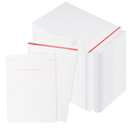 SINJEUN 200 Pack Rigid Mailers, 250 gsm Self Seal White Cardboard Envelopes, Stay Flat Envelopes for Files, Photos, Pictures, Papers