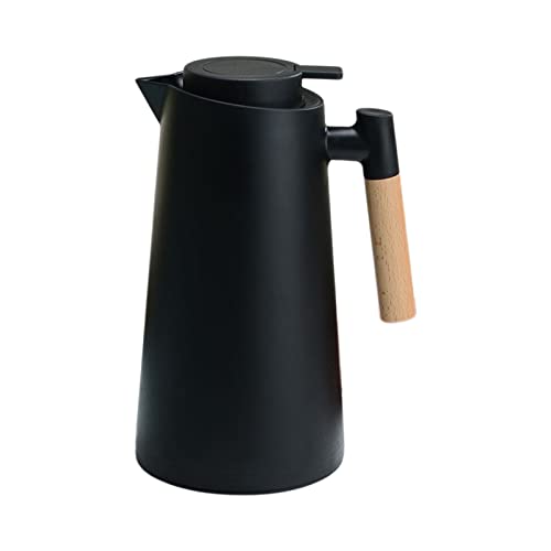 1L Thermal Carafe Double Walled Vacuum Coffee Pot Thermal Pot with Wood Handle Water Kettle Insulated Flask Tea Carafe Keeping Hot Cold (Black) - color: Black