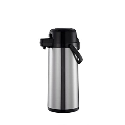 TrueCraftware- 1.9 Liter/ 64 oz Push Button Coffee Airpot Stainless Steel Body Glass Lined- Hot Beverage Coffee Chocolate Juice Tea Drinks Dispenser Ideal for Large Crowds for Any Occasion - size: 64.2 Ounces