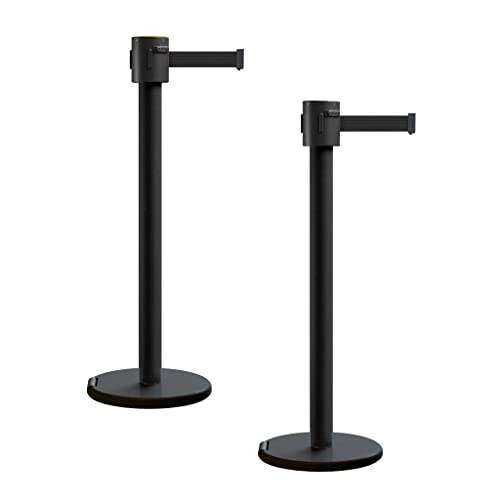 Montour Line ME760 2 Retractable Belt Barrier Stanchions, 35 Ft Black Belt - color: Black, size: Black Powder Coated