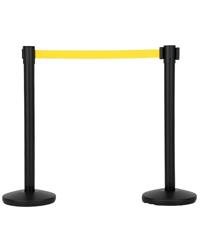 2-Pack Crowd Control Barrier, Metal Stanchion Posts with 6.6ft / 2m Retractable Belts & Metal Base, Commercial Line Dividers for Stores, Airport Lines and Event Entry (Yellow Rope) - size: 2-Pack