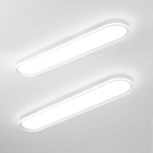 ADISUN Modern LED Ceiling Light Dimmable Linear Ceiling Light 39.4in Semi Flush Mount Long Lights with Remote Control and Side Lighting for Living Room Kitchen Dining Room, 2 Pack, White(65W) - color: White-2Pack, size: 39 Inch